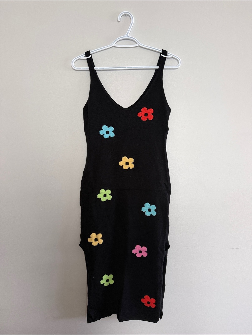 Cider Black Midi Dress with Multicolor Flower Appliqués - Picture 1 of 3